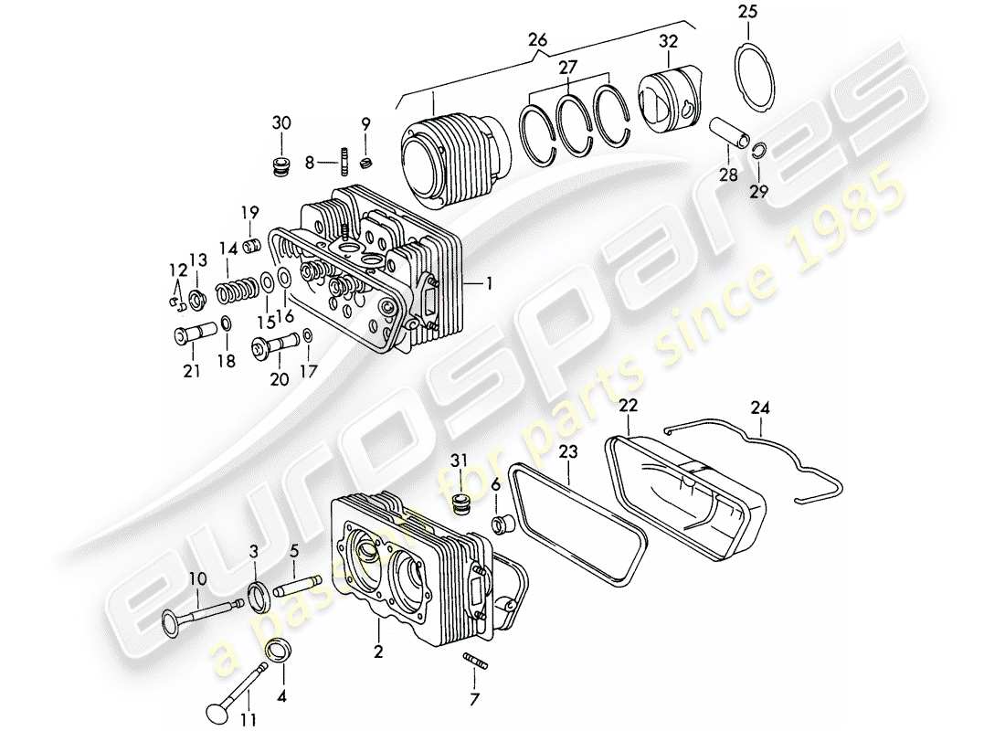 Porsche 911/912 (1965) CYLINDER HEAD - CYLINDER WITH PISTONS - REPAIR SET FOR MAINTENANCE - SEE ILLUSTRATION: Part Diagram