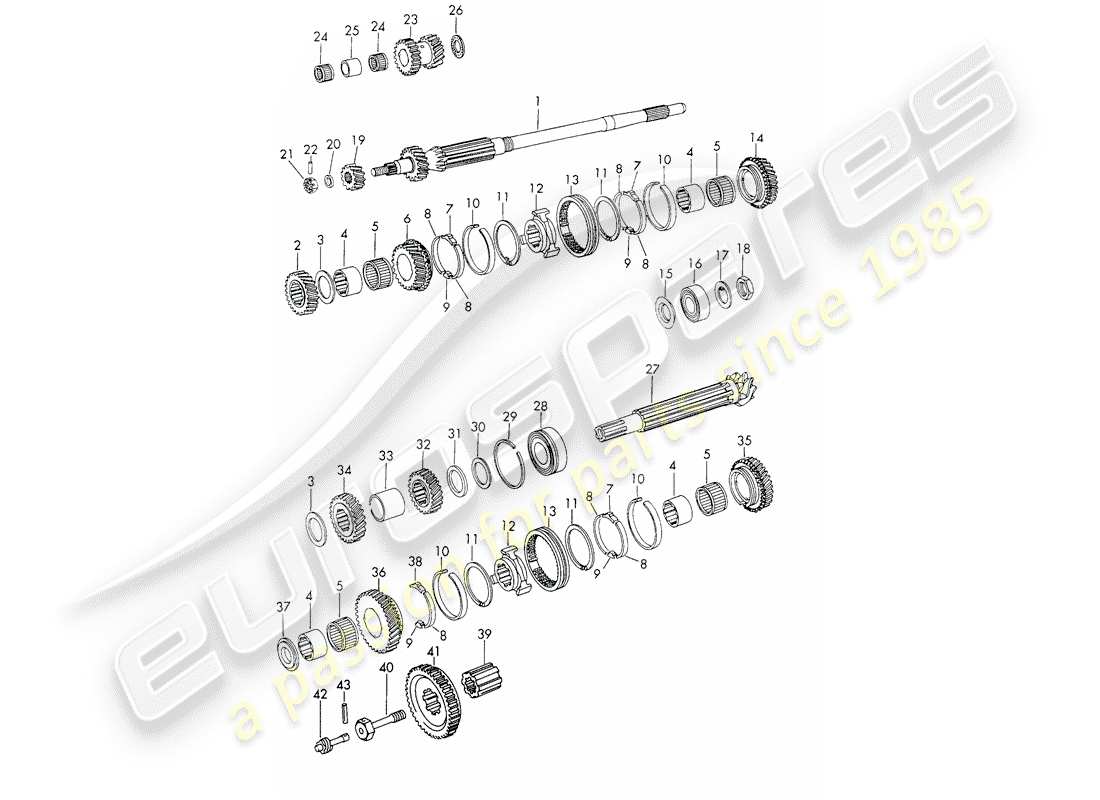 Porsche 911/912 (1965) gears and shafts - 4-SPEED - transmission Part Diagram