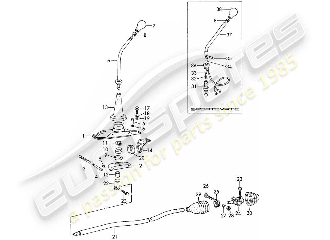 Porsche 911/912 (1965) transmission control Part Diagram