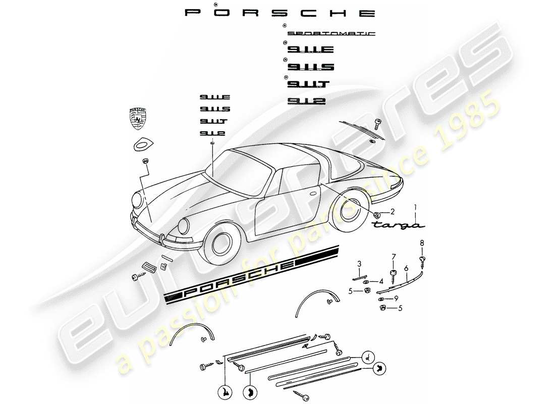 Porsche 911/912 (1965) DECORATIVE FITTINGS Part Diagram