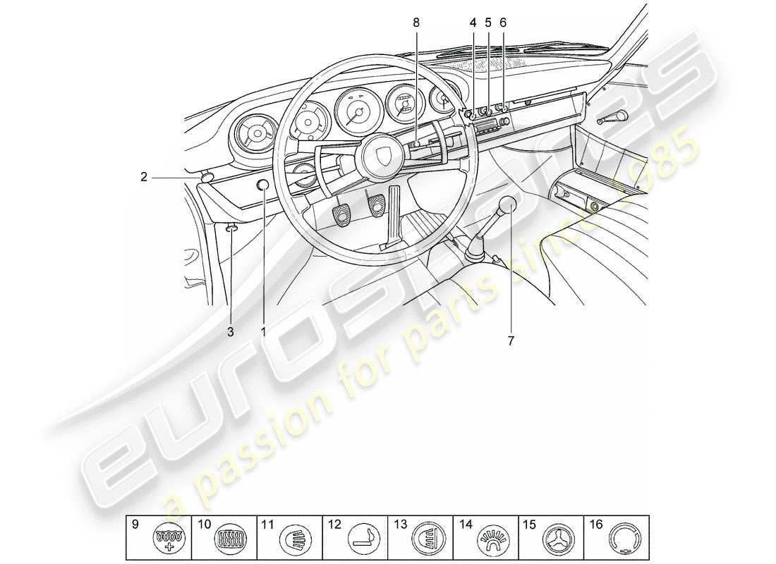 Porsche 911/912 (1965) BUTTON - SWITCH Part Diagram