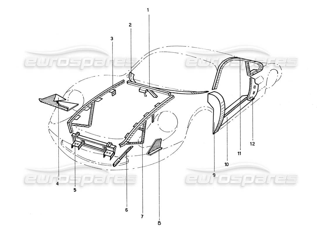 Ferrari 206 GT Dino (Coachwork) Front External Frame Work Part Diagram