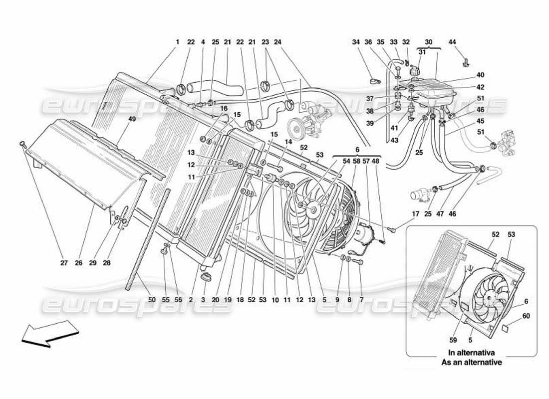 Ferrari 550 Barchetta Cooling System - Radiator and Nourice Part Diagram