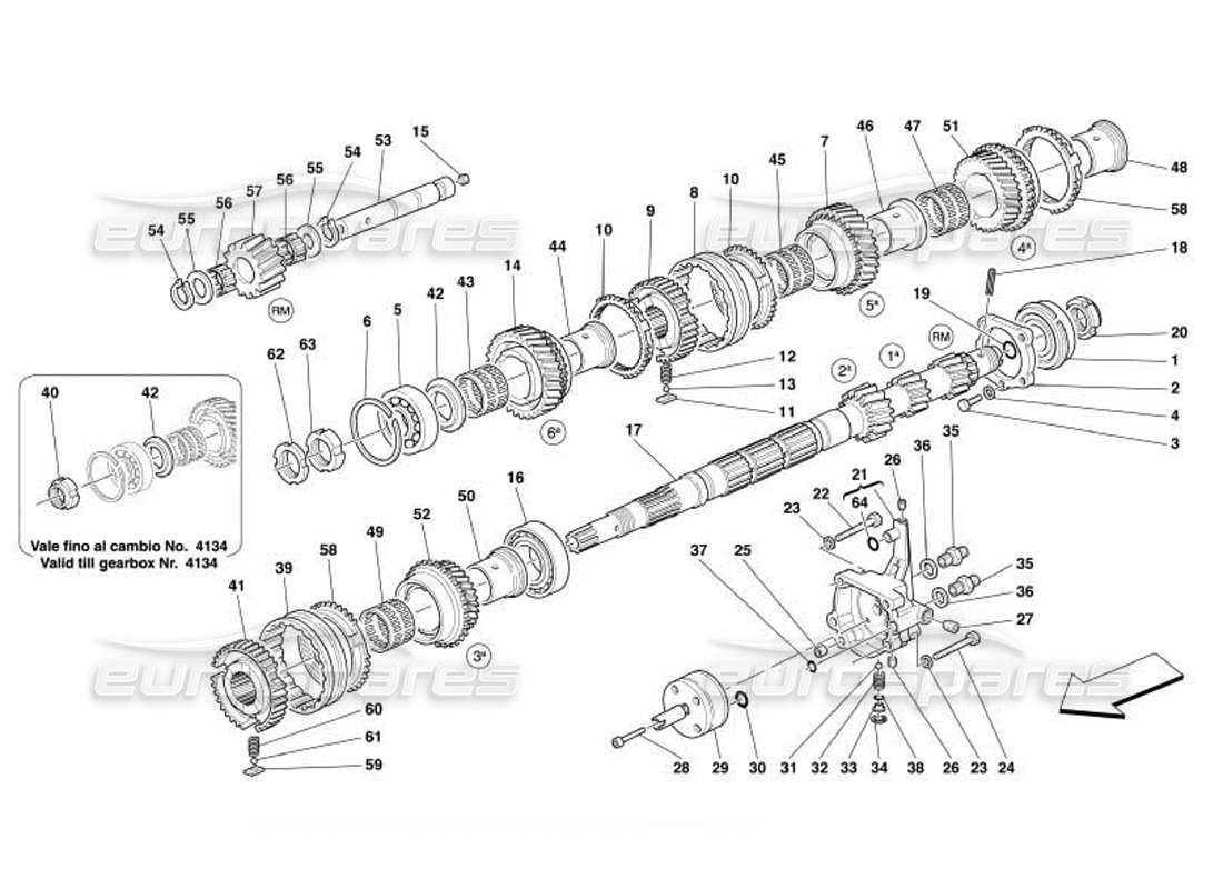 Ferrari 550 Barchetta Main Shaft Gears and Clutch Oil Pump Part Diagram
