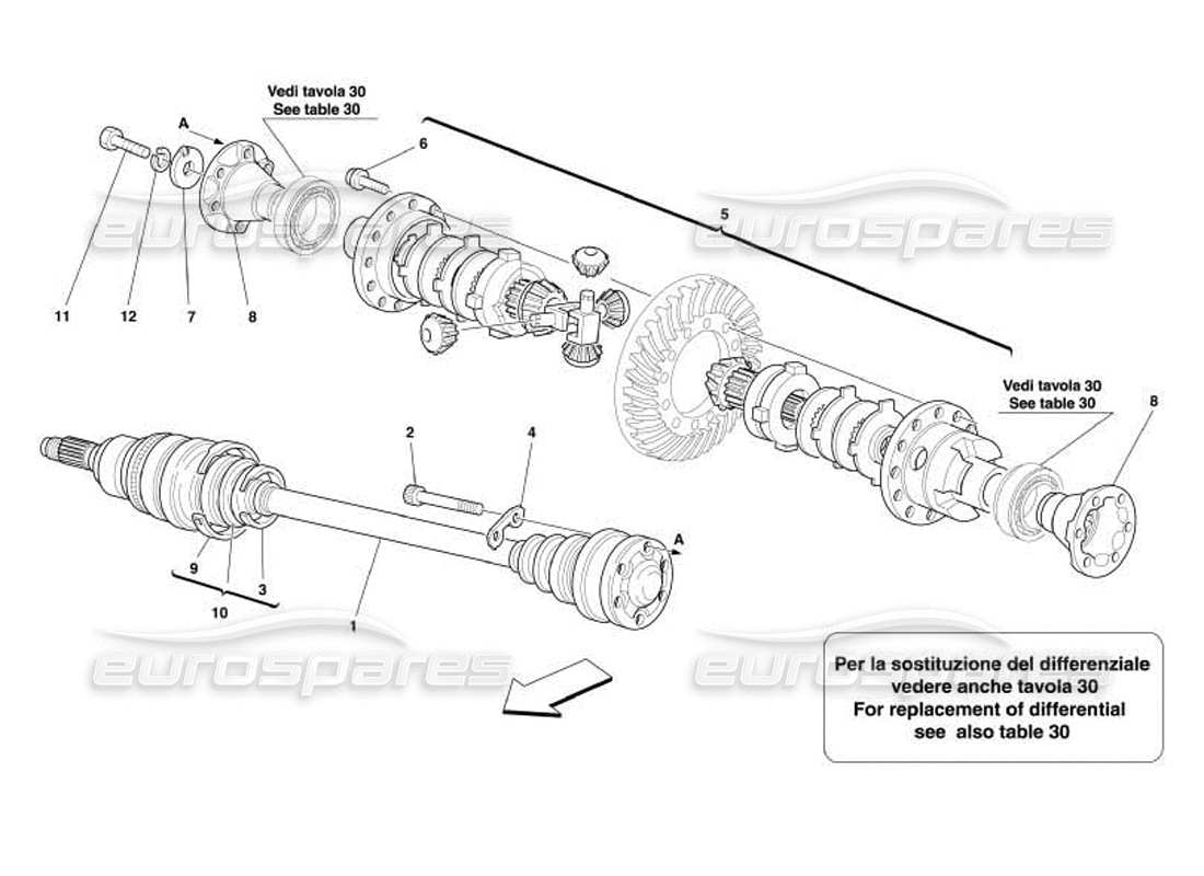 Ferrari 550 Barchetta Differential & Axle Shafts Part Diagram
