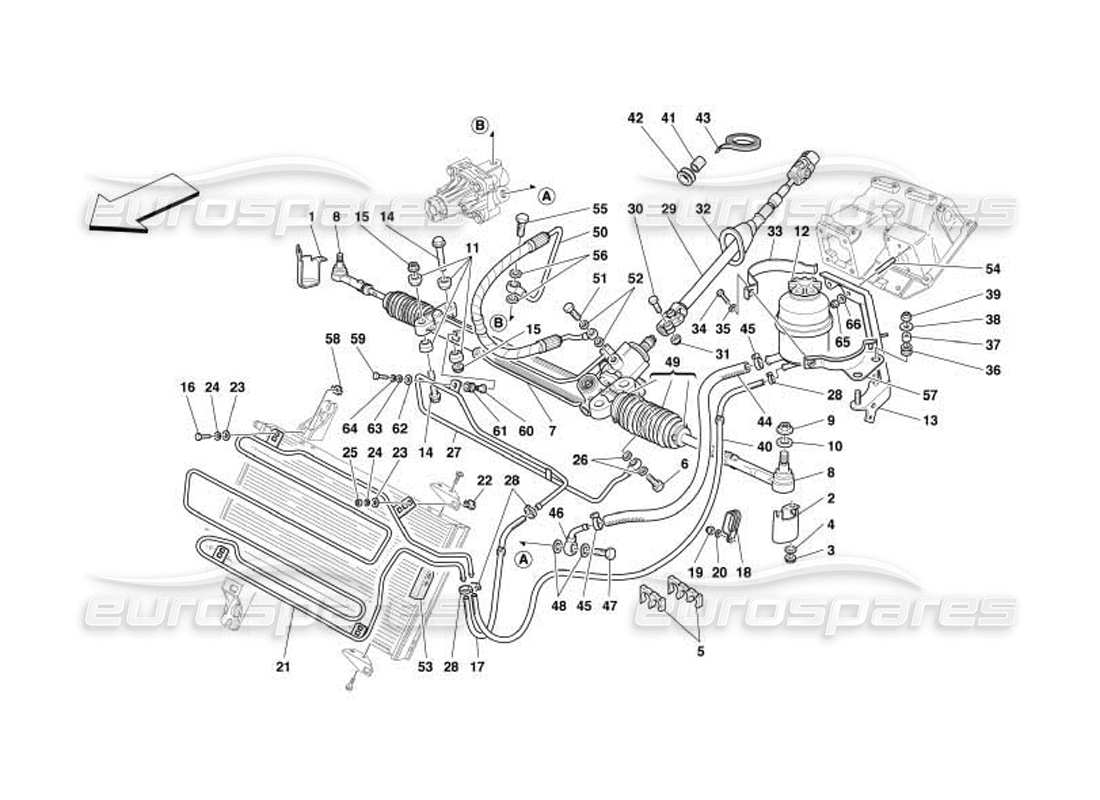 Ferrari 550 Barchetta Hydraulic Steering Box and Serpentine Part Diagram