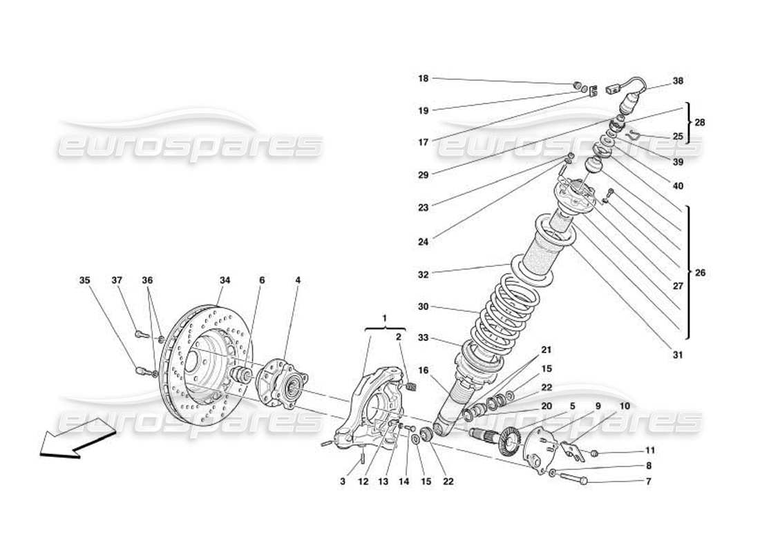 Ferrari 550 Barchetta Front Suspension - Shock Absorber and Brake Disc Part Diagram