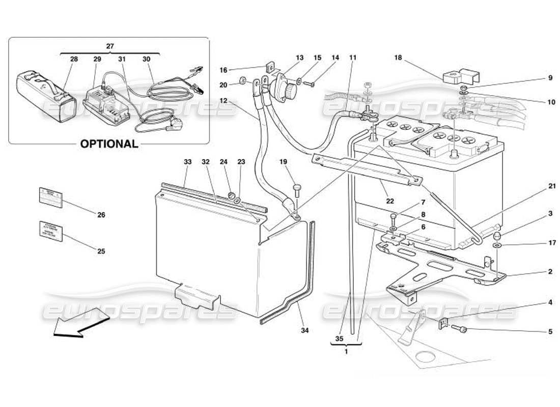Ferrari 550 Barchetta Battery Part Diagram