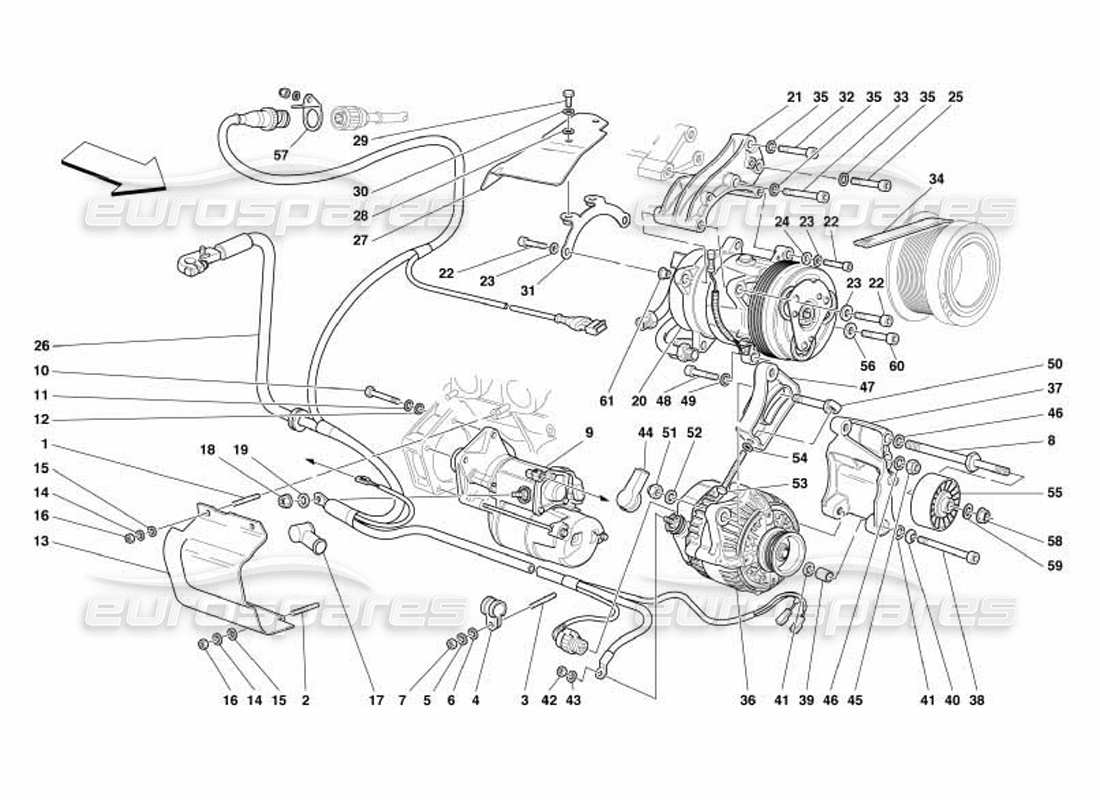 Ferrari 550 Barchetta Alternator Starting Motor and A.C. Compressor Part Diagram
