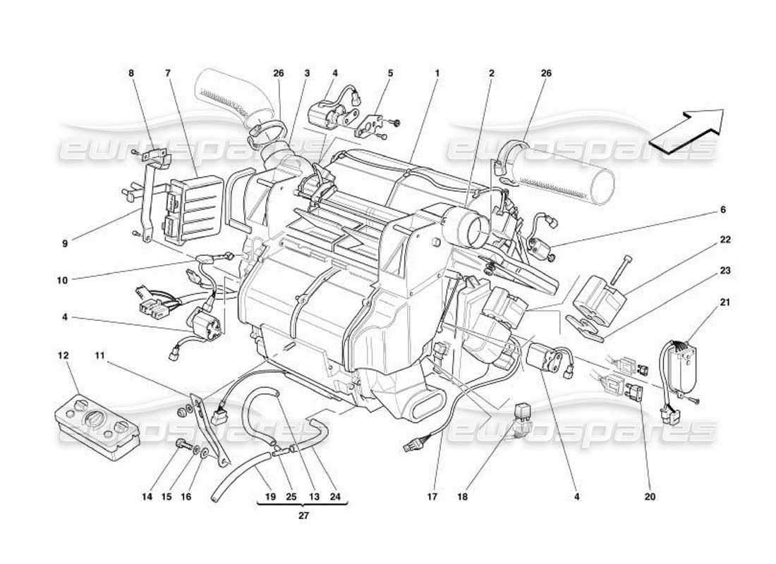 Ferrari 550 Barchetta Evaporator Unit and Controls Part Diagram