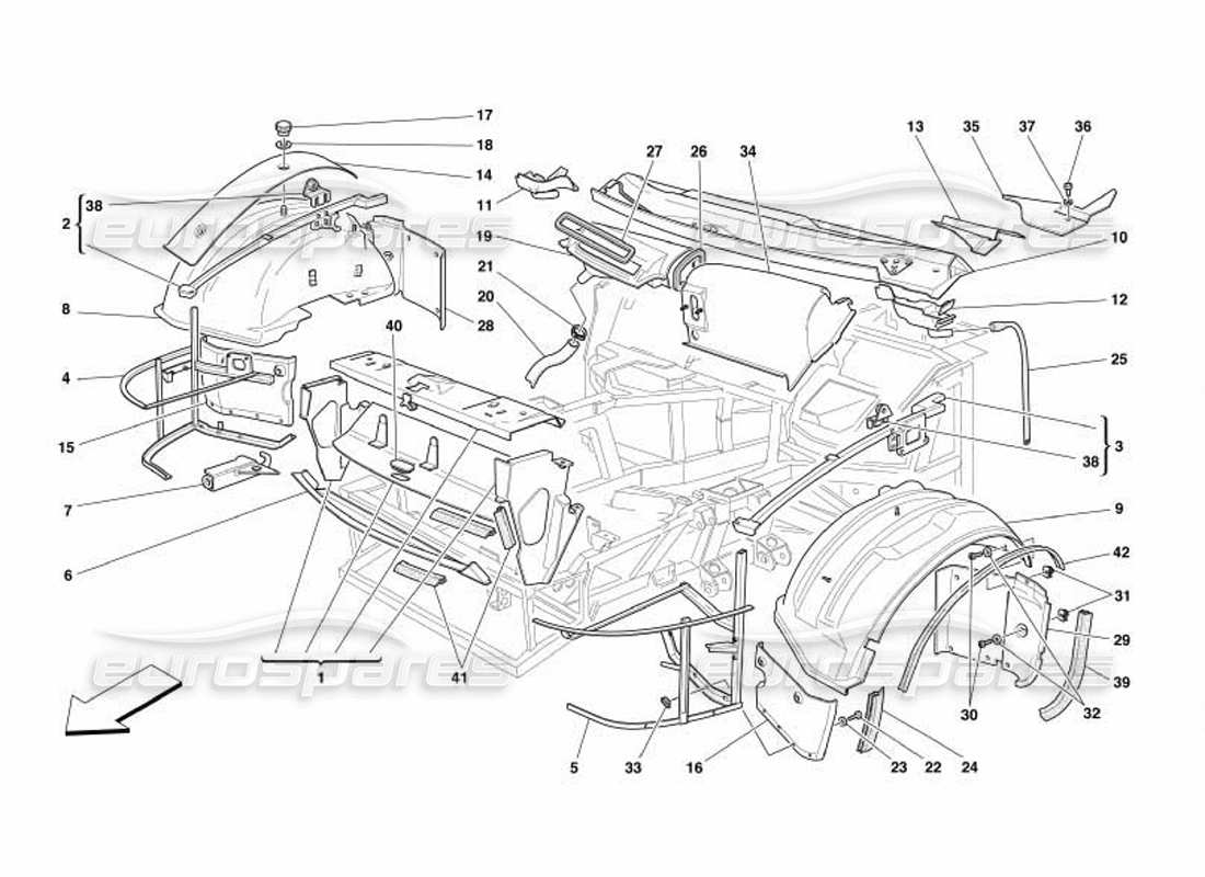 Ferrari 550 Barchetta Front Structures and Components Part Diagram