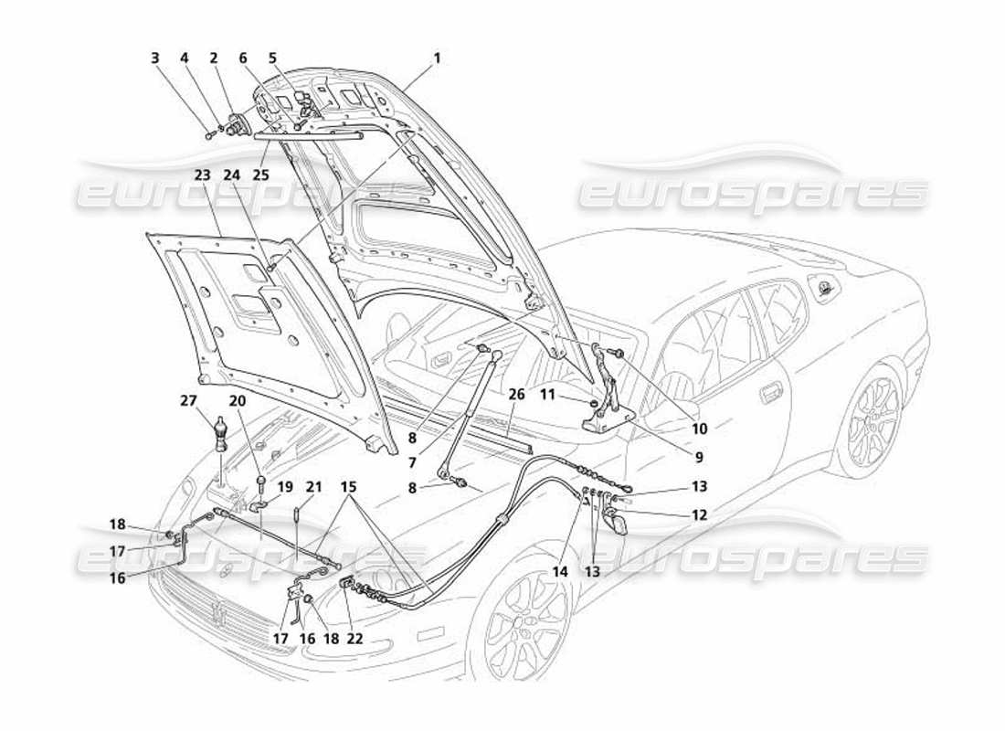 Maserati 4200 Coupe (2005) Engine Bonnet and Opening Device Part Diagram