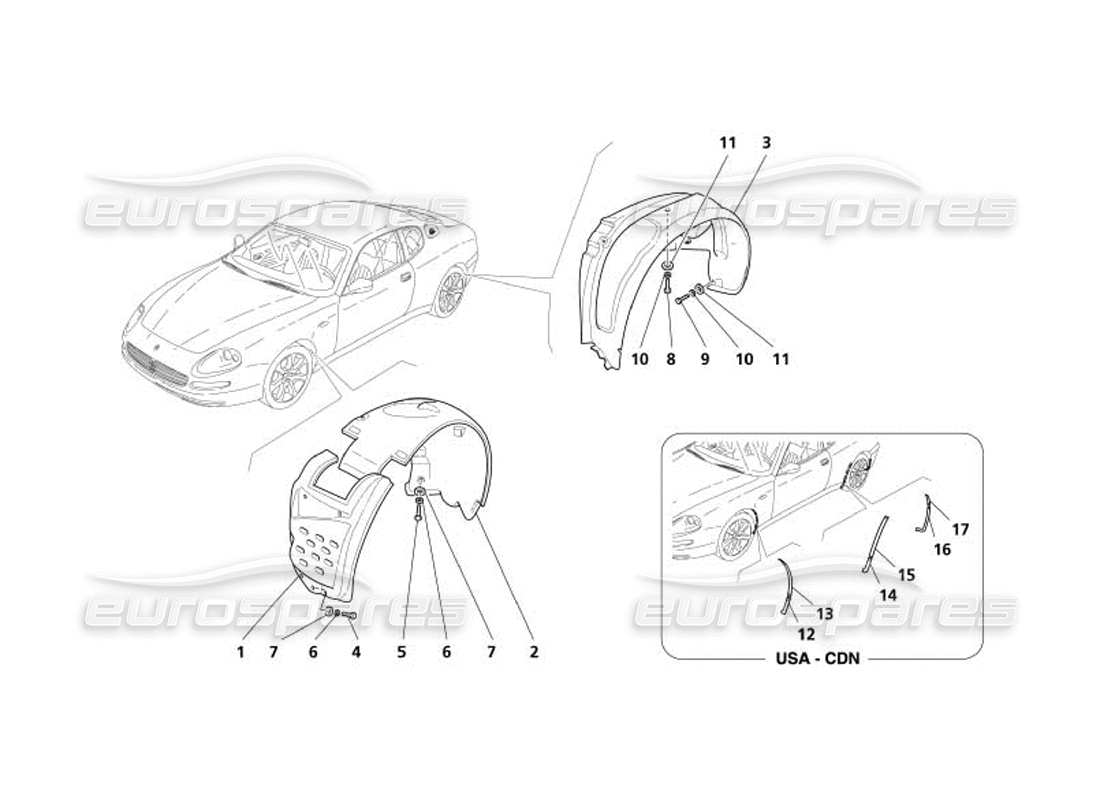 Maserati 4200 Coupe (2005) Shields and Protections for Wheel Compartment Part Diagram