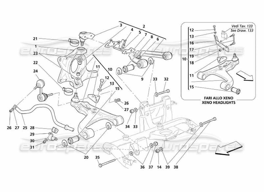 Maserati 4200 Spyder (2005) Front Suspension - Wishbones and Stabilizer Bar Part Diagram