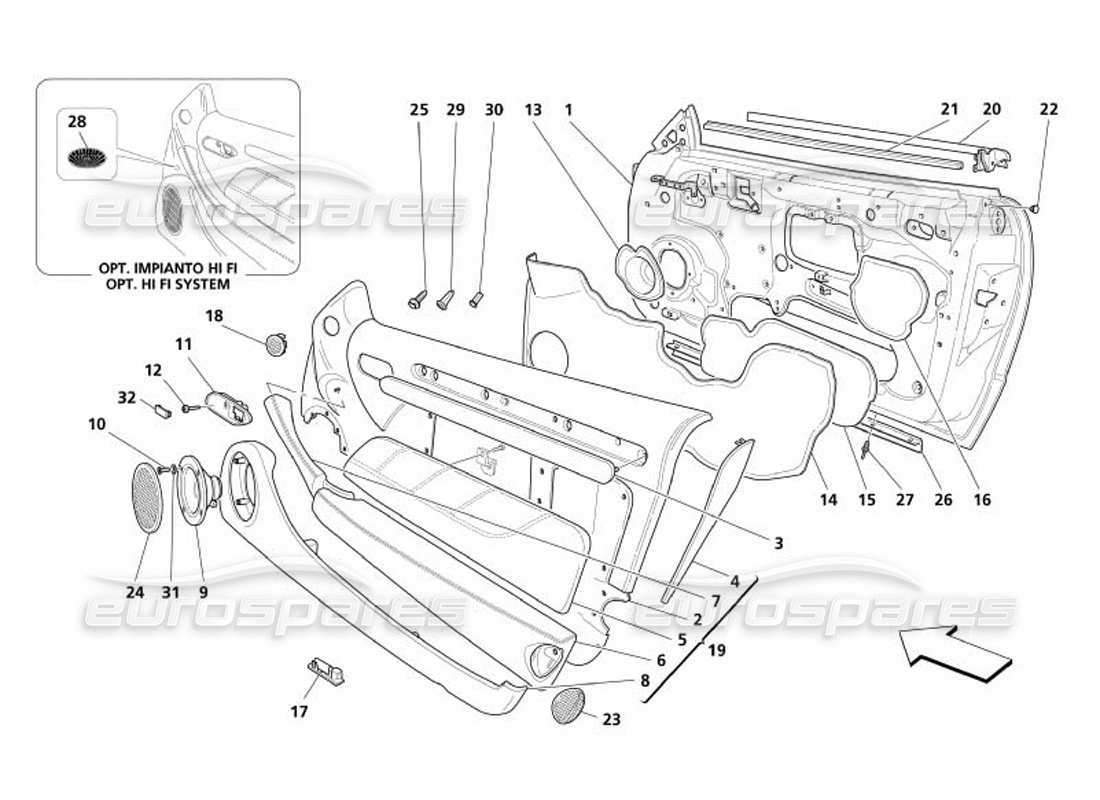 Maserati 4200 Spyder (2005) Doors - Framework and Coverings Part Diagram