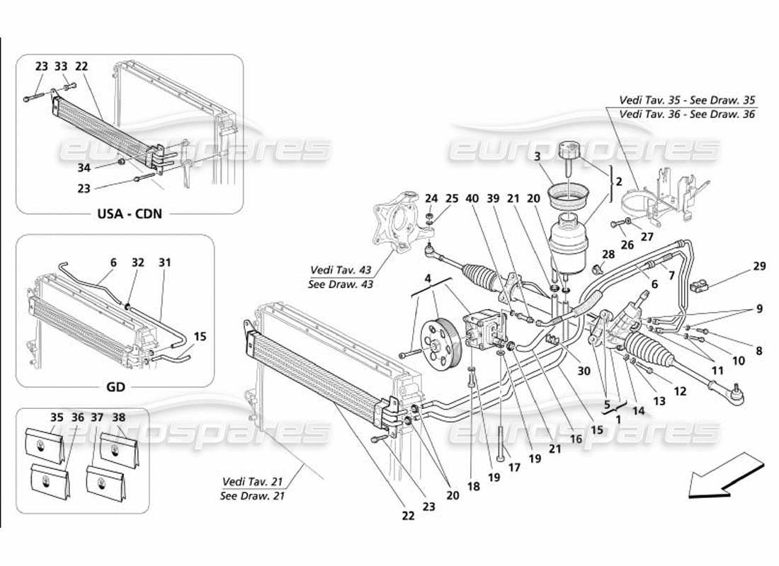Maserati 4200 Gransport (2005) Steering box Part Diagram