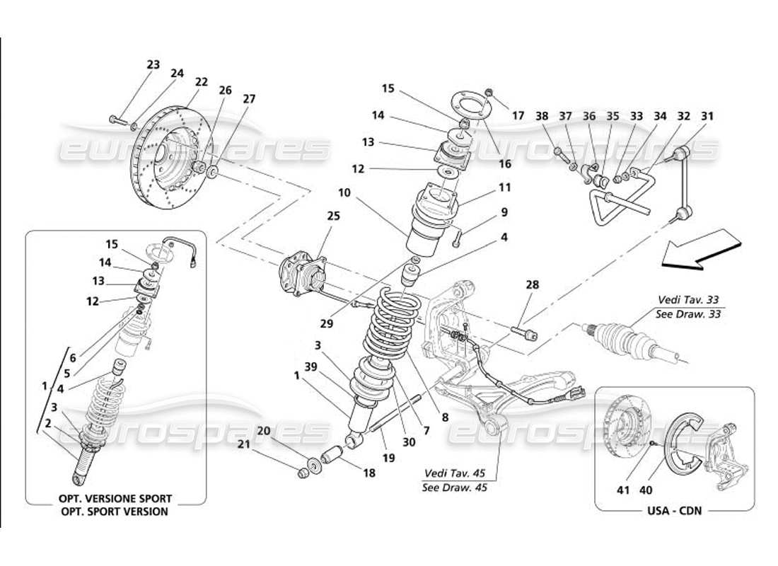 Maserati 4200 Gransport (2005) Rear Suspension - Shock Absorber and Brake Disk Part Diagram