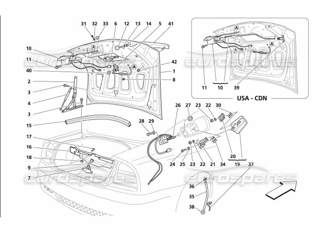 Maserati 4200 Gransport (2005) Trunk Hood Bonnet and Gas Door Part Diagram