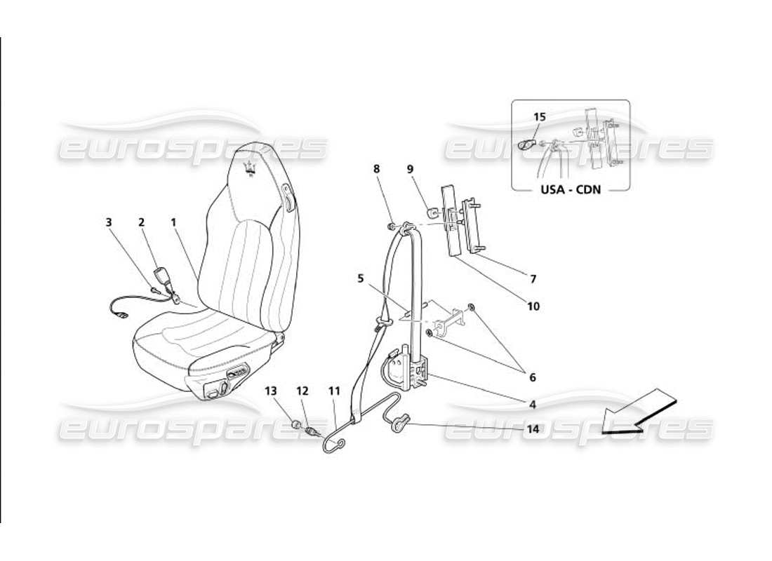 Maserati 4200 Gransport (2005) Front Seat and Seat Belts Part Diagram