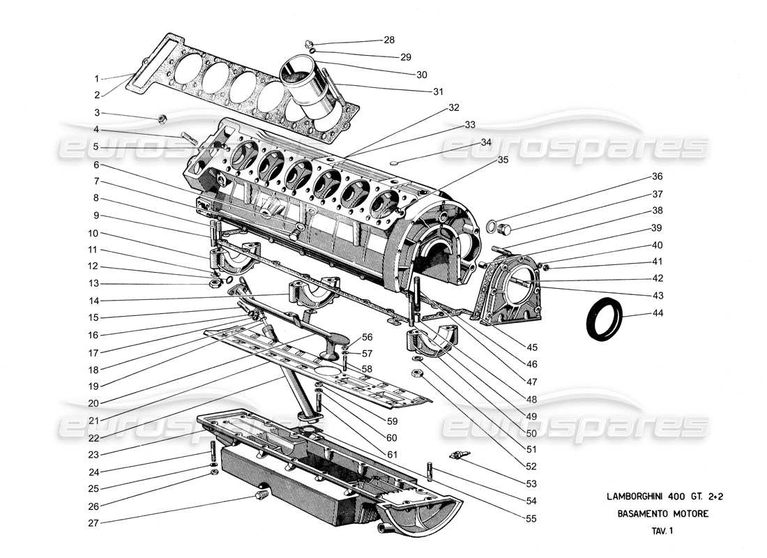 Lamborghini 400 GT crankcase Part Diagram