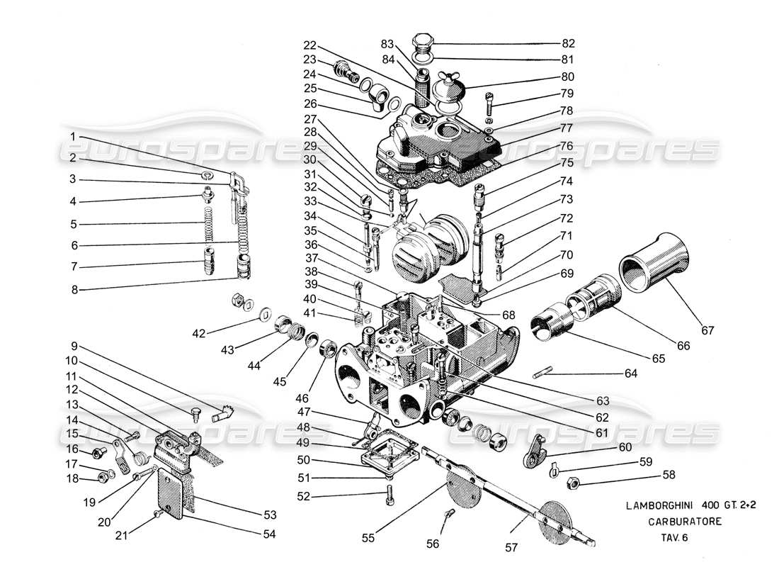 Lamborghini 400 GT Carburator 40DCOE twin choke Part Diagram