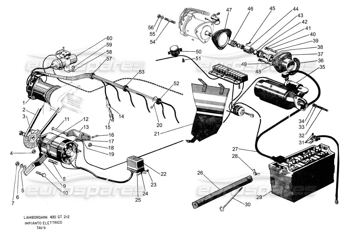 Lamborghini 400 GT electrical system Part Diagram