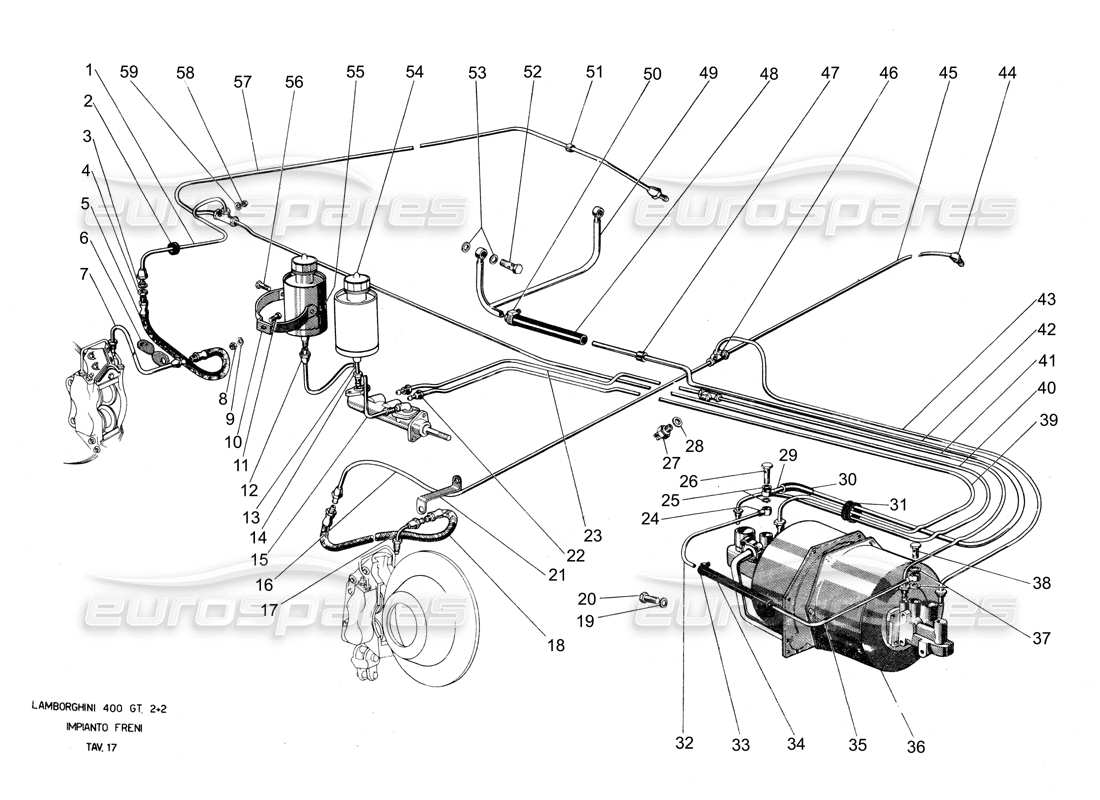Lamborghini 400 GT Brake System Part Diagram
