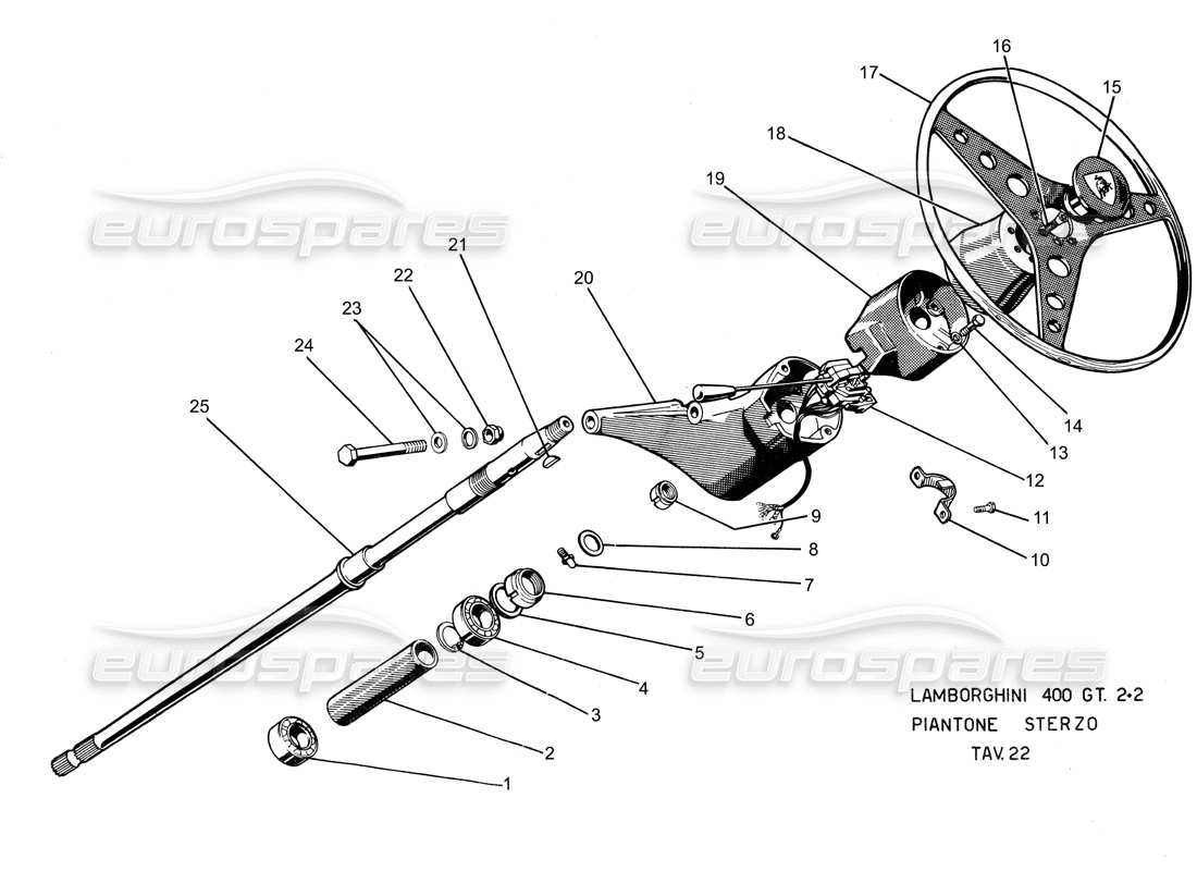 Lamborghini 400 GT Steering Colume Part Diagram