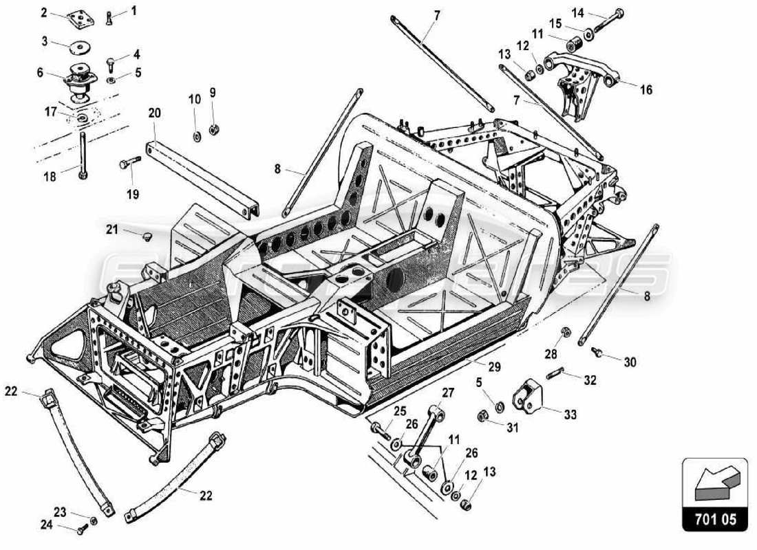 Lamborghini Miura Miura P400 027 Center Frame Elements Part Diagram.