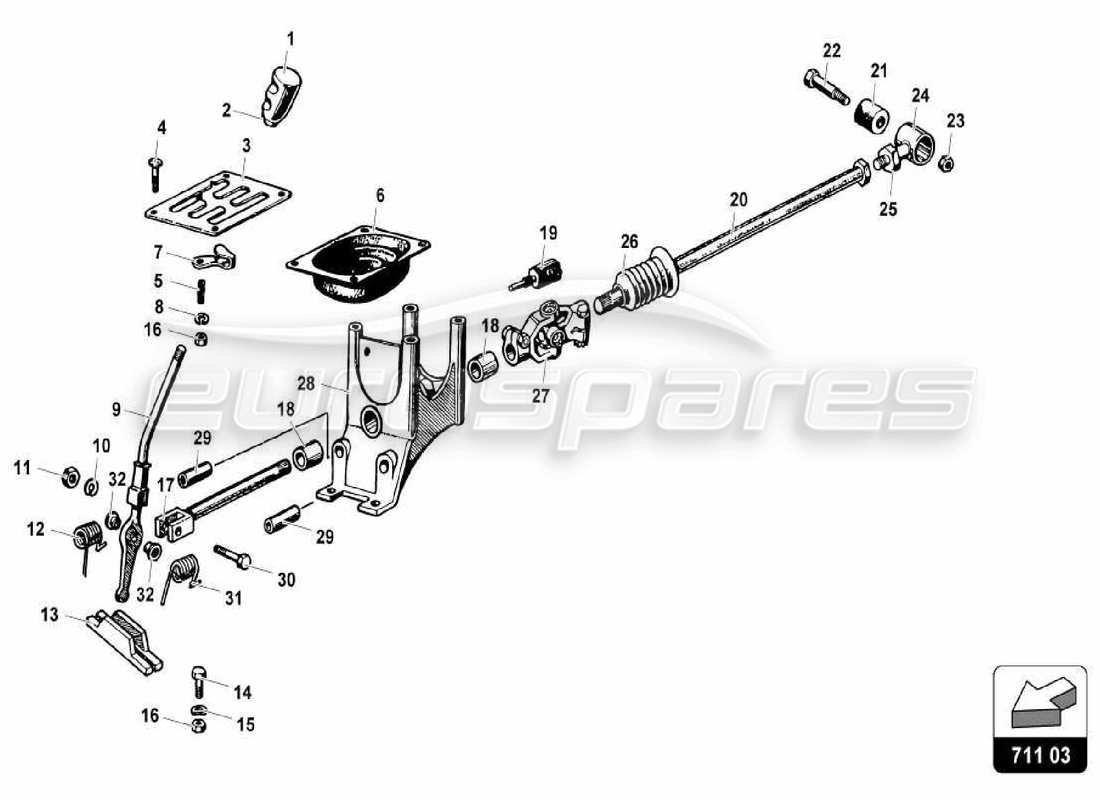 Lamborghini Miura P400 Manual Transmission Controls Part Diagram