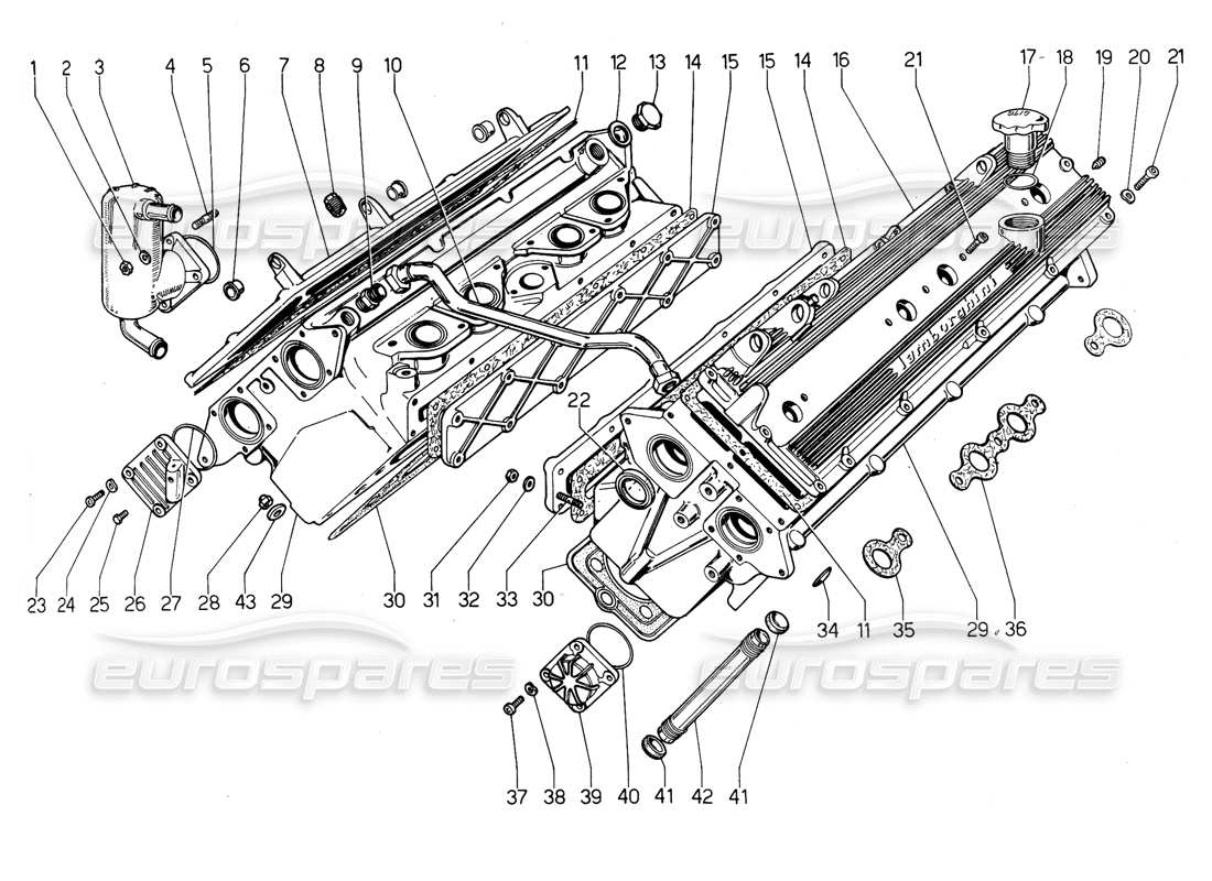 Lamborghini Urraco P300 Cylinder Heads Part Diagram