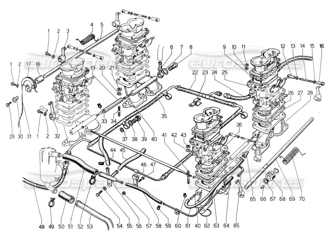 Lamborghini Urraco P300 fuel system Part Diagram