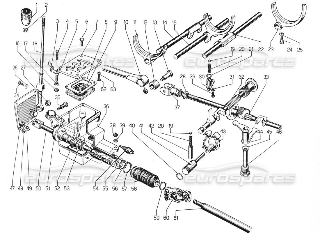 Lamborghini Urraco P300 Gear shift lever Part Diagram