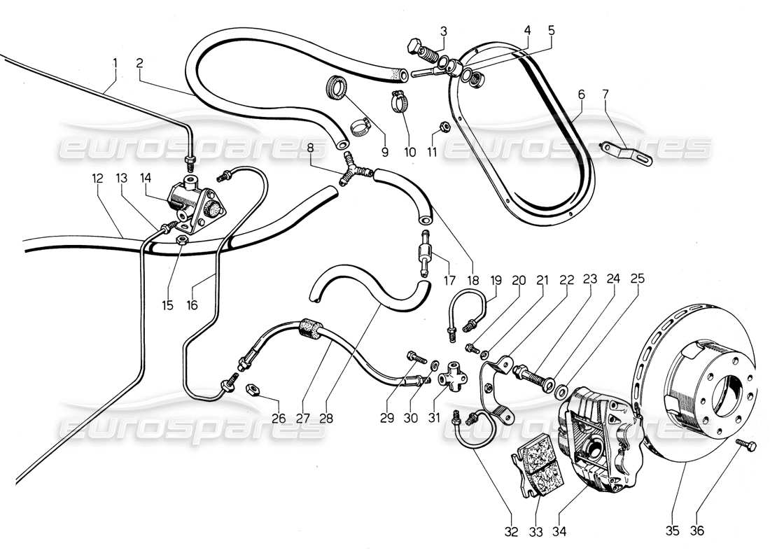 Lamborghini Urraco P300 Rear Brakes Part Diagram