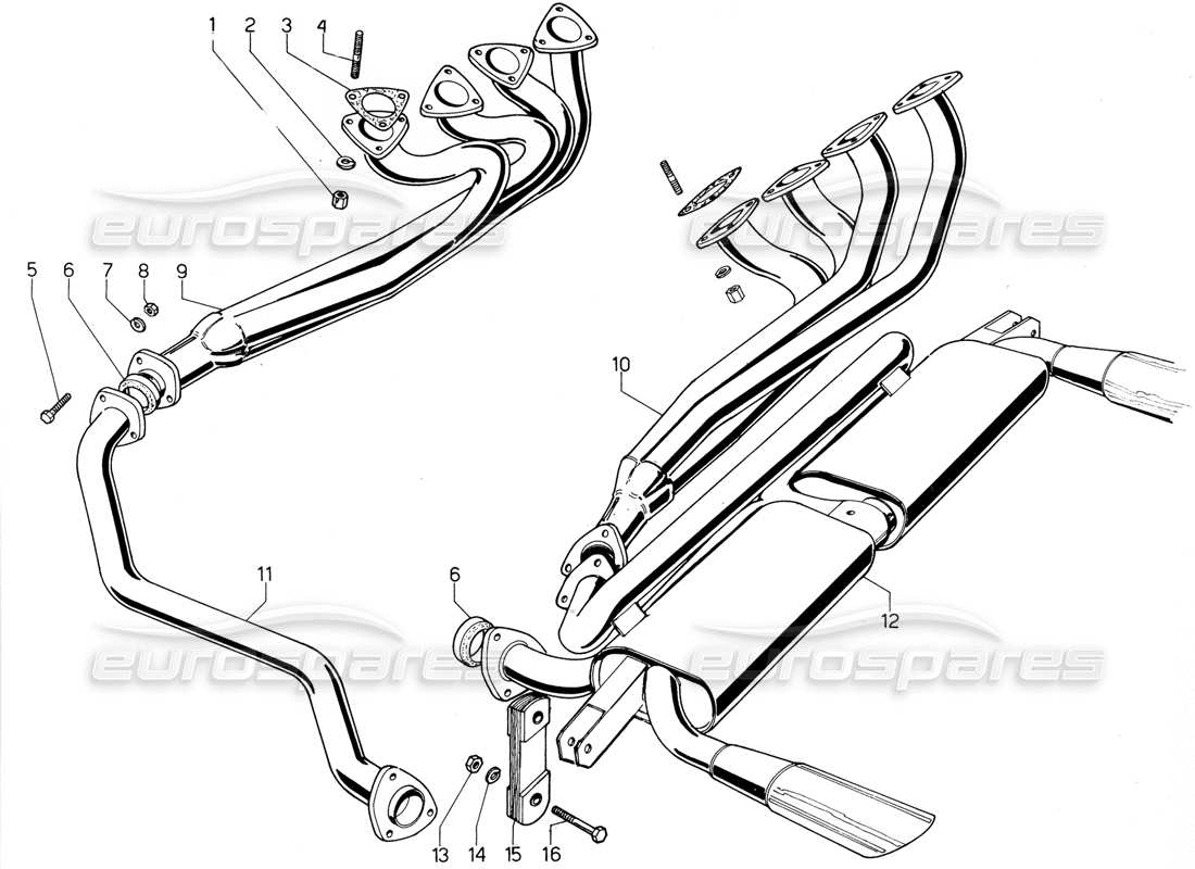Lamborghini Urraco P300 Exhaust pipes Part Diagram