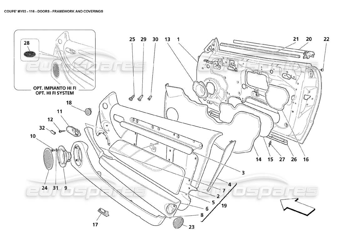 Maserati 4200 Coupe (2003) Doors - Framework and Coverings Part Diagram