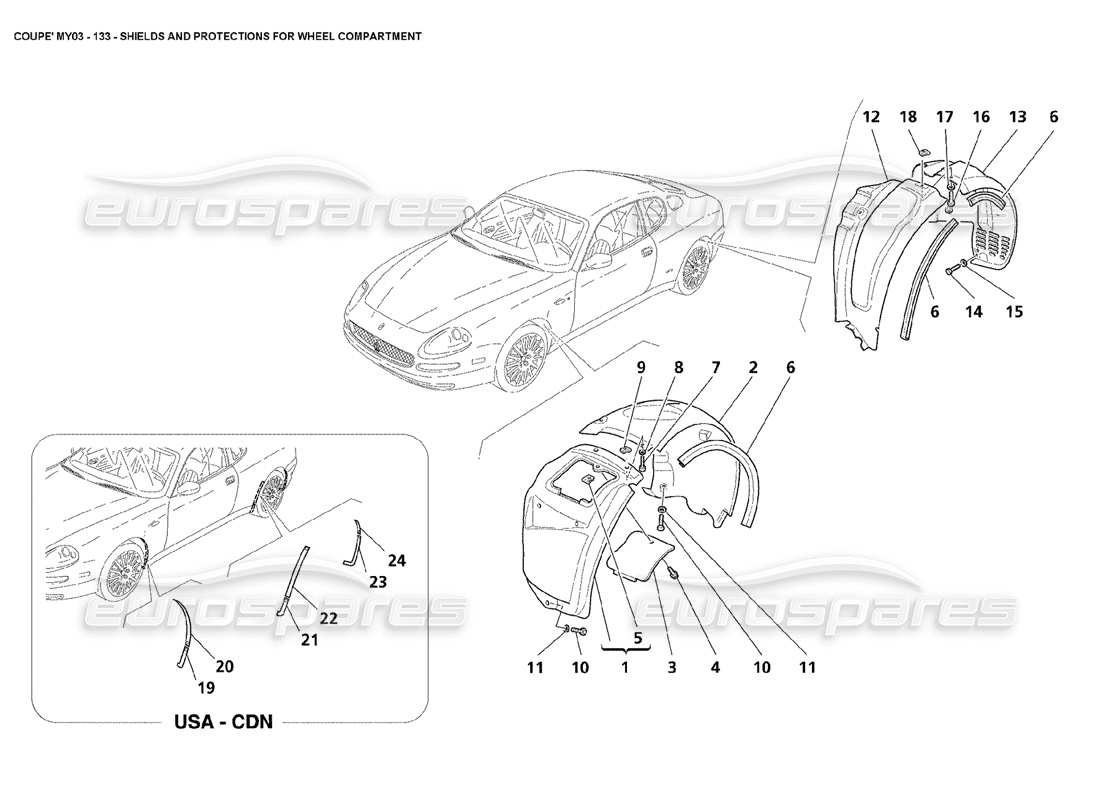 Maserati 4200 Coupe (2003) Shields and Protections for Wheel Compartment Part Diagram