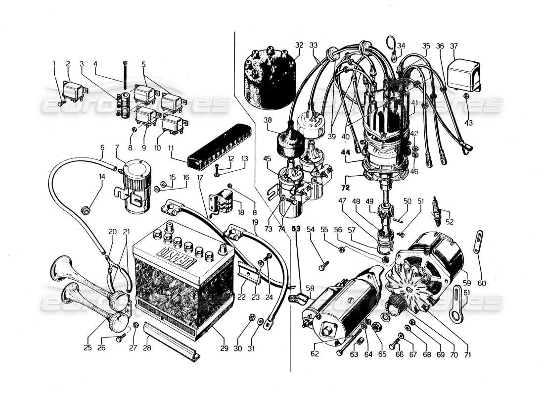 Lamborghini Urraco P250 / P250S electrical system Part Diagram