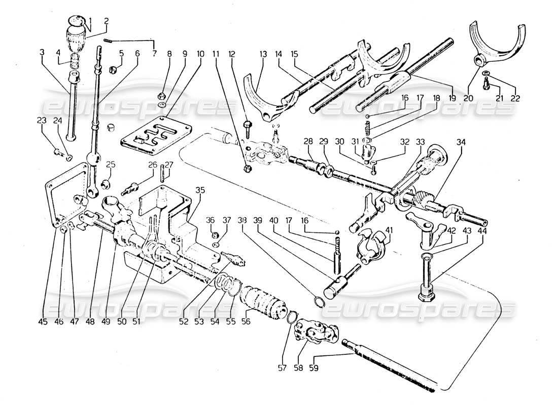 Lamborghini Urraco P250 / P250S Gear shift lever Part Diagram