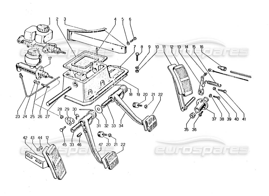 Lamborghini Urraco P250 / P250S Pedals Part Diagram