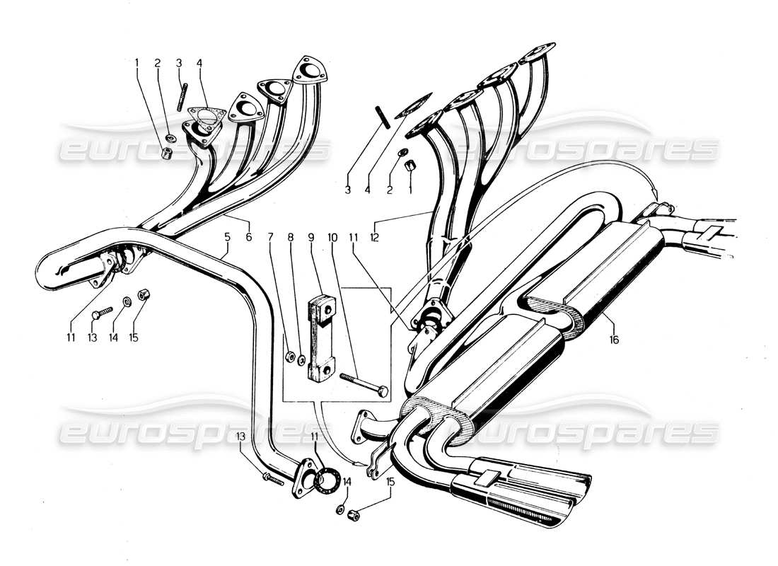 Lamborghini Urraco P250 / P250S Exhaust pipes Part Diagram
