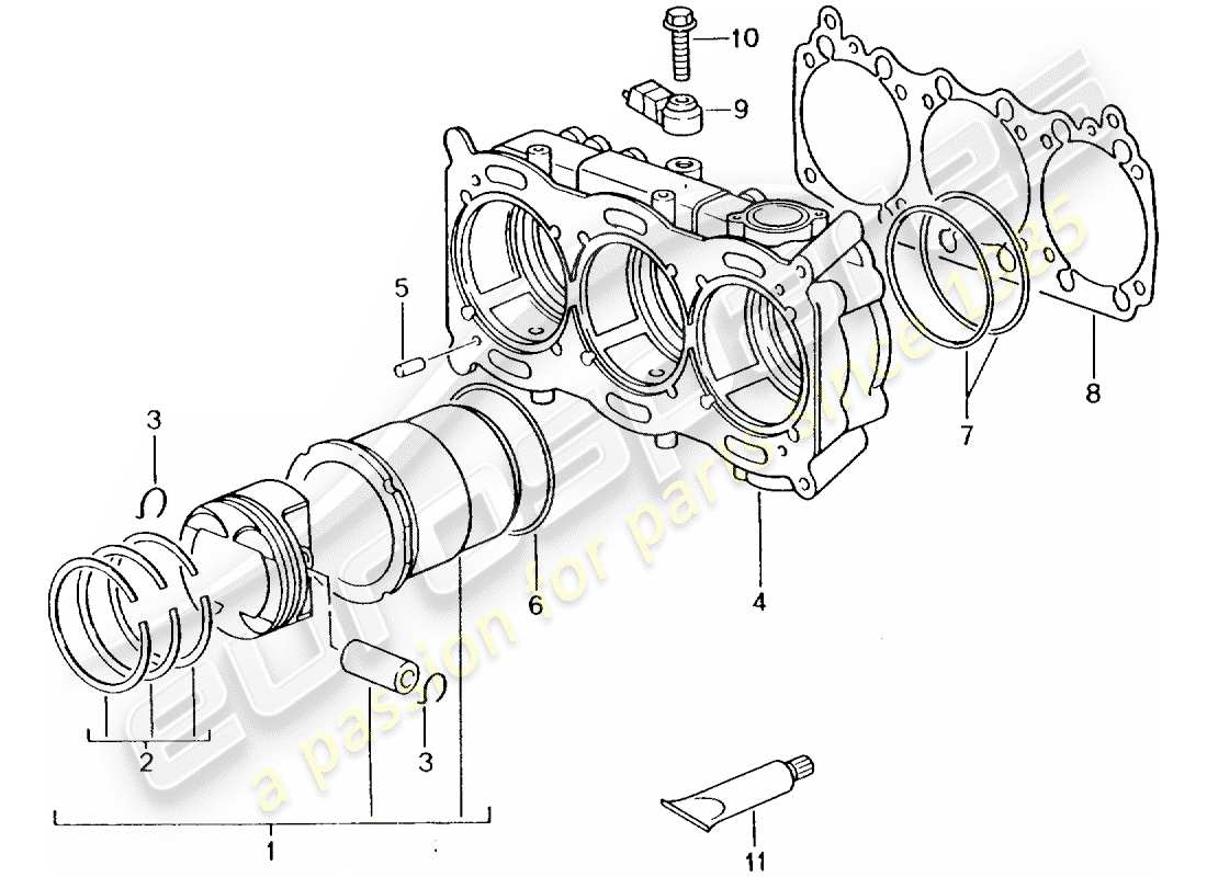 Porsche 996 T/GT2 (2001) CYLINDER WITH PISTONS - SEE WORKSHOP MANUAL Part Diagram