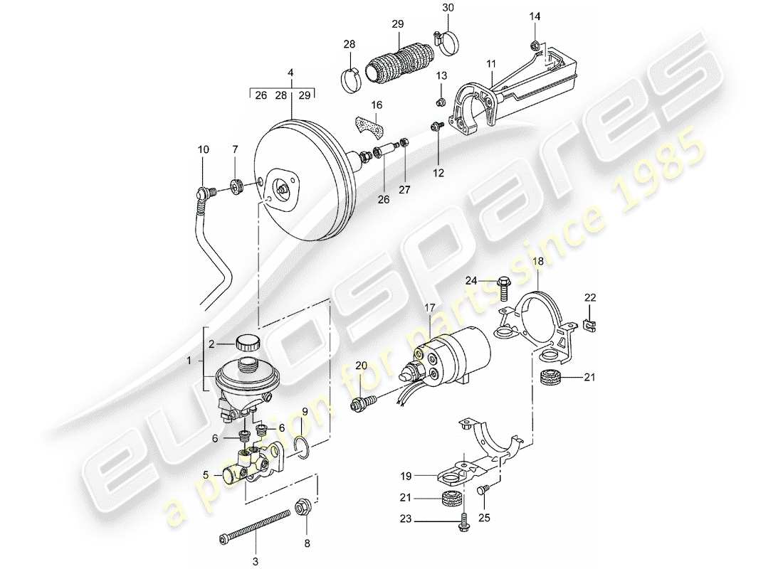 Porsche 996 T/GT2 (2001) BRAKE MASTER CYLINDER - BRAKE BOOSTER - CLUTCH PUMP Part Diagram