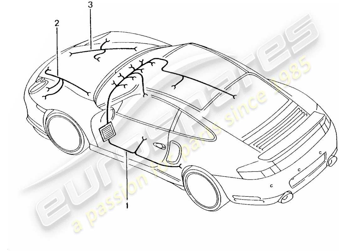 Porsche 996 T/GT2 (2001) WIRING HARNESSES - PASSENGER COMPARTMENT - GLOVE BOX - FRONT LUGGAGE COMPARTMENT - REPAIR KIT - ANTI-LOCKING BRAKE SYST. -ABS- - BRAKE PAD WEAR INDICATOR - FRONT AXLE Part Diagram