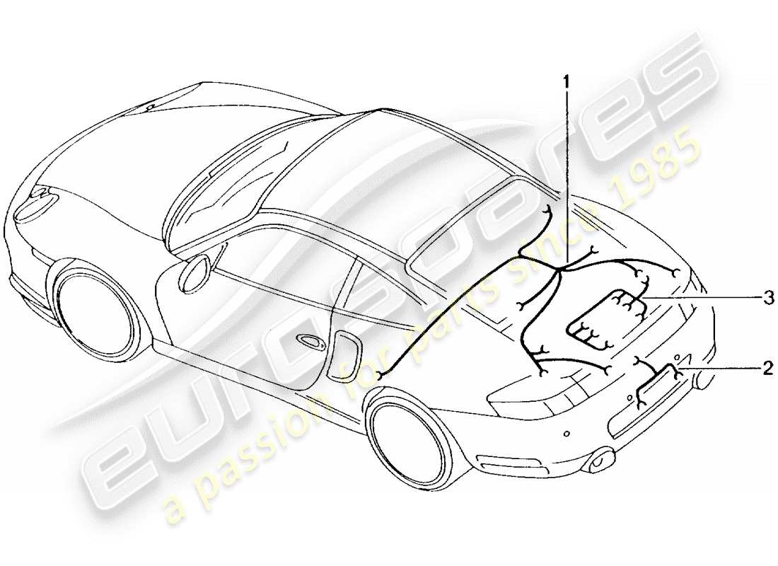 Porsche 996 T/GT2 (2001) WIRING HARNESSES - REAR END - ADDITIONAL BRAKE LIGHT - REAR TRUNK LID - LICENSE PLATE LIGHT - ENGINE - TRANSMISSION - REPAIR KIT - ANTI-LOCKING BRAKE SYST. -ABS- - BRAKE PAD WEAR INDICATOR - REAR AXLE Part Diagram