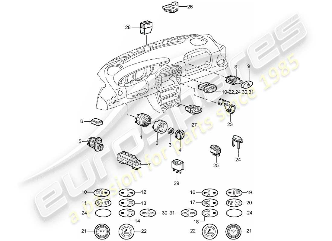 Porsche 996 T/GT2 (2001) SWITCH Part Diagram