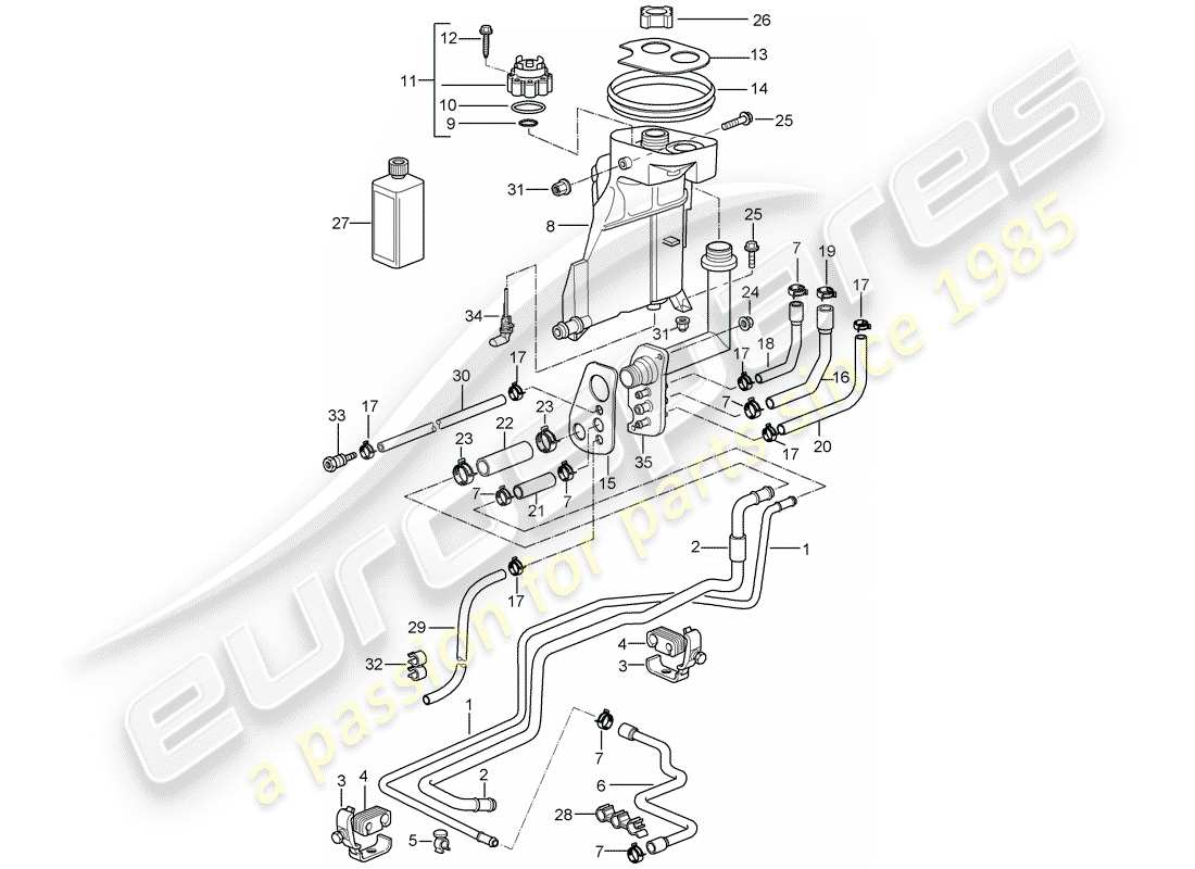 Porsche Boxster 986 (1997) water cooling Parts Diagram