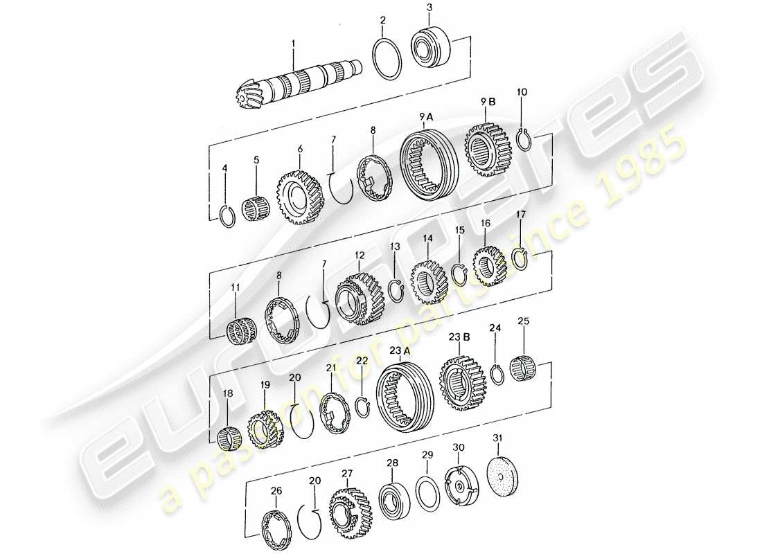 Porsche Boxster 986 (1997) gears and shafts - TRANSMISSION - FOR TRANSMISSION CODE: - D >> - MJ 2004 Part Diagram