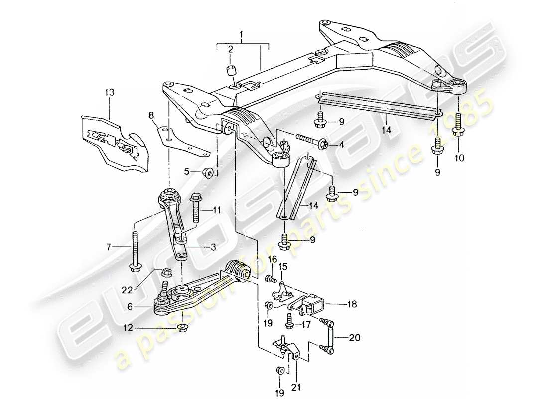 Porsche Boxster 986 (1997) CROSS MEMBER - TRACK CONTROL ARM Parts Diagram
