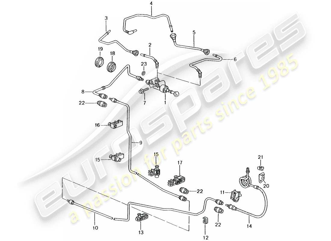 Porsche Boxster 986 (1997) HYDRAULIC CLUTCH - OPERATION - CLUTCH MASTER CYLINDER - TUBE-/HOSE LINE Parts Diagram